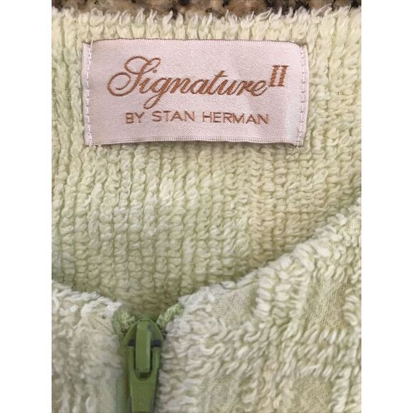 Signature II Stan Herman Green Terry Cloth Zip Front Robe Cover Up Pockets M - Picture 5 of 11